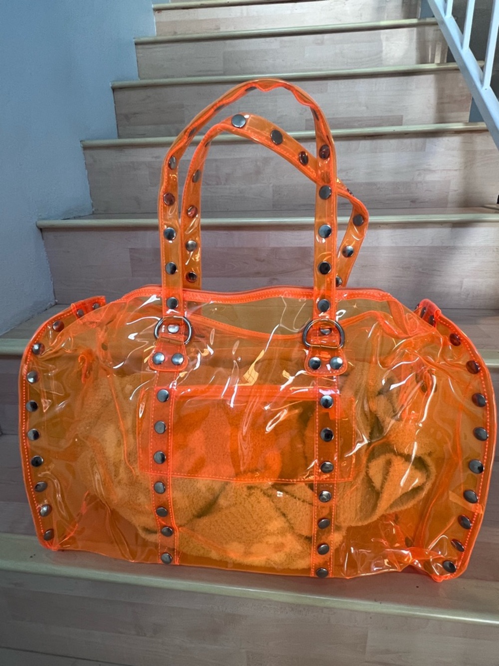 Orange Transparent Studded Tote Bag